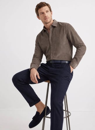 Fabrika Bej Erkek Slim Fit Fitilli Gömlek F5WM-GML 2378 N
