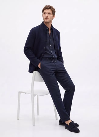 Fabrika Lacivert Dik Yaka Slim Fit Erkek Ceket F6WM-CKT 2004