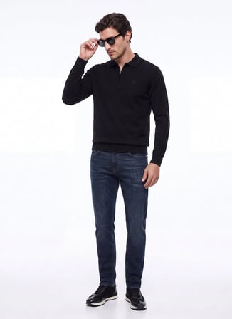 Fabrika Siyah ErkekSlim Fit Polo  Kazak F6WM-KZK 2021