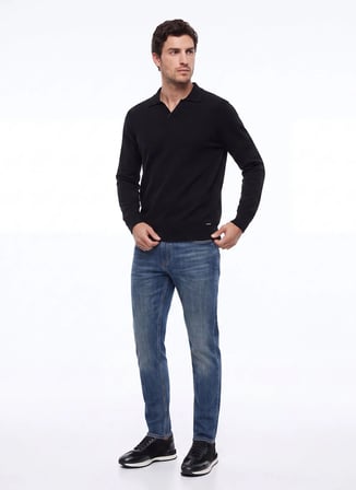 Fabrika Siyah Erkek Slim Fit Triko Kazak F6WM-KZK 2023