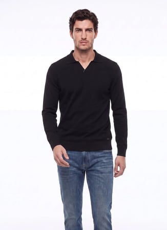 Fabrika Siyah Erkek Slim Fit Triko Kazak F6WM-KZK 2023