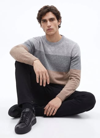 Fabrika Çok Renkli Erkek Bisiklet Yaka Slim Fit Blok Triko Kazak F6WM-KZK 2024