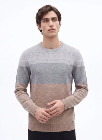 Fabrika Çok Renkli Erkek Bisiklet Yaka Slim Fit Blok Triko Kazak F6WM-KZK 2024