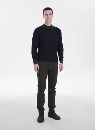 Fabrika Lacivert Erkek Bisiklet Yaka Slim Fit Fitilli Kazak F6WM-KZK 2027