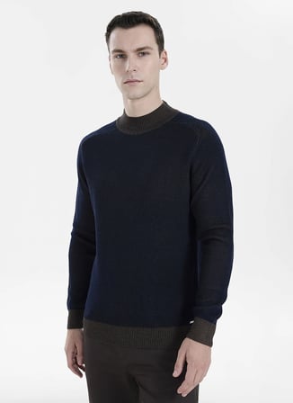 Fabrika Lacivert Erkek Bisiklet Yaka Slim Fit Fitilli Kazak F6WM-KZK 2027