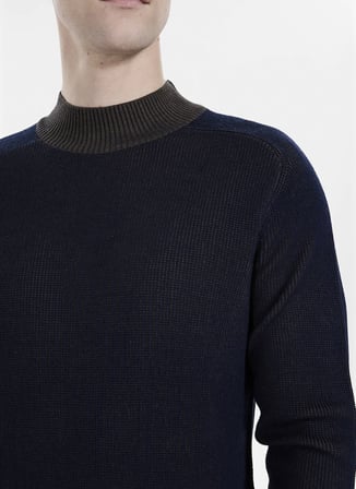 Fabrika Lacivert Erkek Bisiklet Yaka Slim Fit Fitilli Kazak F6WM-KZK 2027