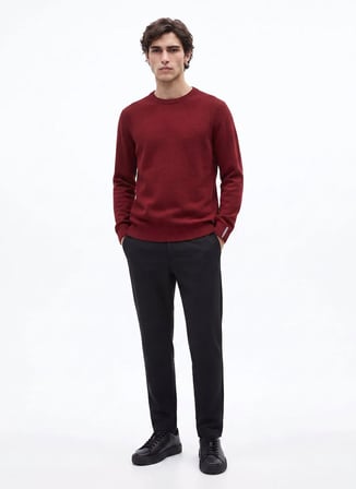 Fabrika Kırmızı Erkek Slim Fit Triko Kazak F6WM-KZK 2020