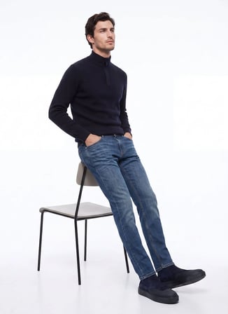 Fabrika Siyah Erkek Bato Yaka Slim Fit Fitilli Triko Kazak F6WM-KZK 2025