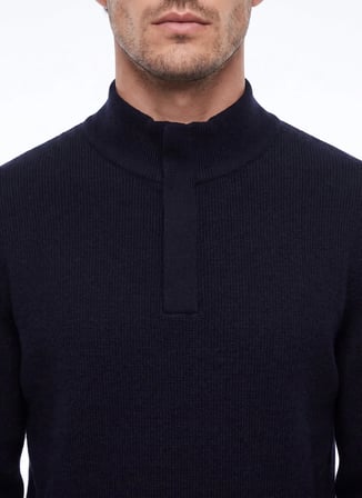 Fabrika Siyah Erkek Bato Yaka Slim Fit Fitilli Triko Kazak F6WM-KZK 2025