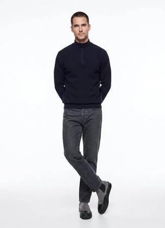 Fabrika Lacivert Erkek Bato Yaka Slim Fit Fitilli Kazak F6WM-KZK 2025