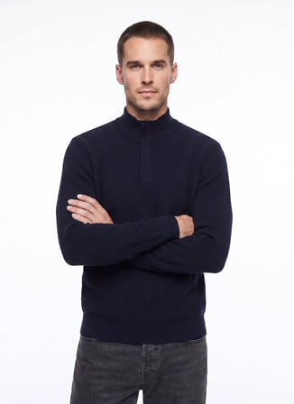 Fabrika Lacivert Erkek Bato Yaka Slim Fit Fitilli Kazak F6WM-KZK 2025