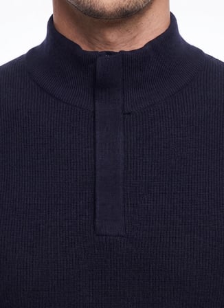 Fabrika Lacivert Erkek Bato Yaka Slim Fit Fitilli Kazak F6WM-KZK 2025