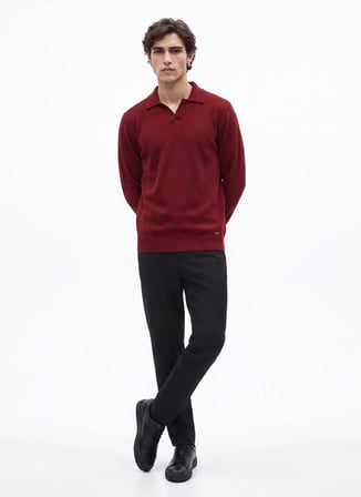 Fabrika Kırmızı Erkek Slim Fit Triko Kazak F6WM-KZK 2023