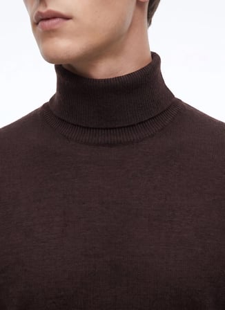 Fabrika Kahverengi Erkek Tam Balıkçı Slim Fit Triko Kazak F6WM-KZK 2595