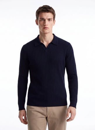 Fabrika Lacivert Erkek Slim Fit Fitilli Kazak F6WM-KZK 2033