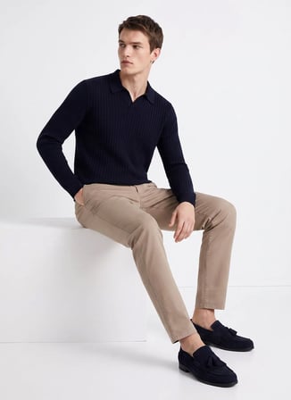 Fabrika Lacivert Erkek Slim Fit Fitilli Kazak F6WM-KZK 2033