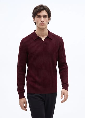 Fabrika Bordo Erkek Slim Fit Fitilli Kazak F6WM-KZK 2033