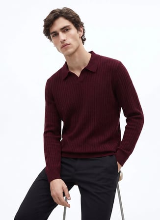 Fabrika Bordo Erkek Slim Fit Fitilli Kazak F6WM-KZK 2033