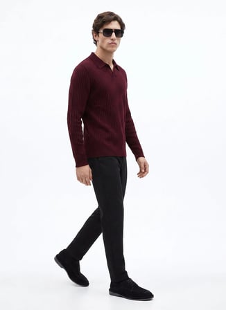 Fabrika Bordo Erkek Slim Fit Fitilli Kazak F6WM-KZK 2033