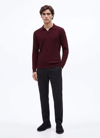 Fabrika Bordo Erkek Slim Fit Fitilli Kazak F6WM-KZK 2033