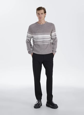 Fabrika Vizon Erkek Bisiklet Yaka Slim Fit Çizgili Kazak F6WM-KZK 2039