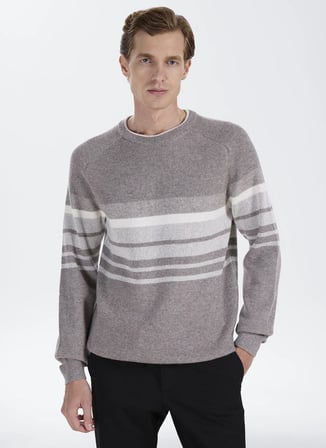Fabrika Vizon Erkek Bisiklet Yaka Slim Fit Çizgili Kazak F6WM-KZK 2039
