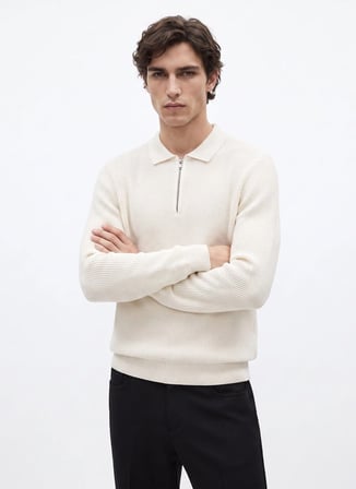 Fabrika Ekru Erkek Slim Fit Kazak F6WM-KZK 2035