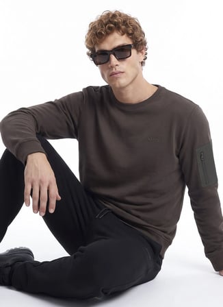 Jeep Kahverengi Erkek Bisiklet Yaka Relaxed Sweatshirt J5WM-SWT7390