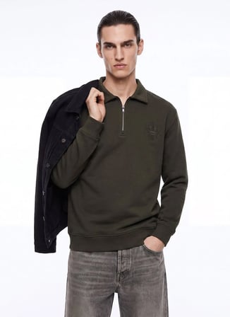 Mustang Haki Erkek Sweatshirt M6WM-SWT1025