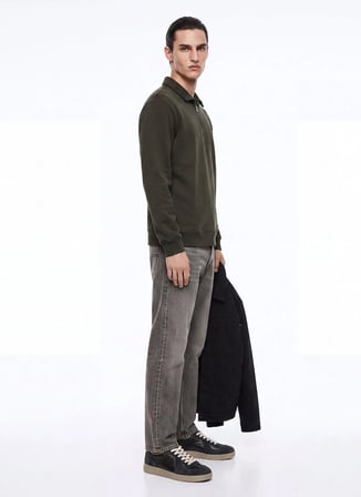 Mustang Haki Erkek Sweatshirt M6WM-SWT1025