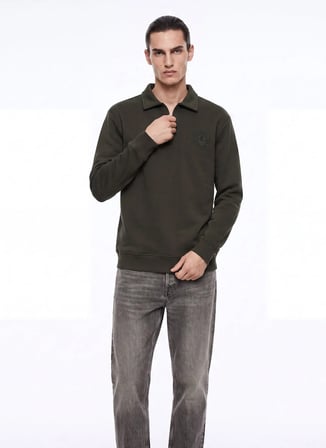 Mustang Haki Erkek Sweatshirt M6WM-SWT1025