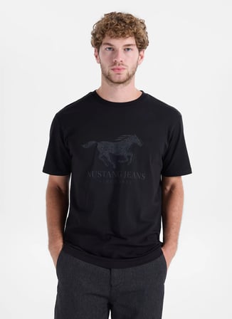 Mustang Siyah Erkek Relaxed Baskılı T-Shirt M6WM-TST1002
