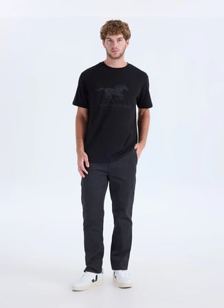 Mustang Siyah Erkek Relaxed Baskılı T-Shirt M6WM-TST1002