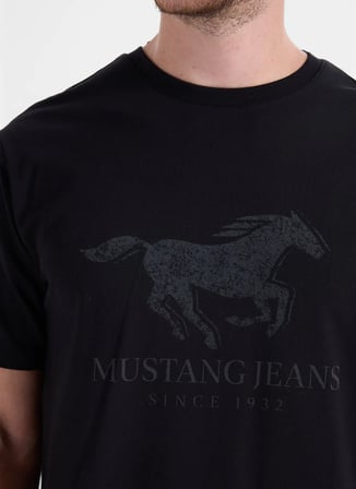 Mustang Siyah Erkek Relaxed Baskılı T-Shirt M6WM-TST1002