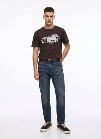 Mustang Kahverengi Erkek Relaxed Baskılı T-Shirt M6WM-TST1582