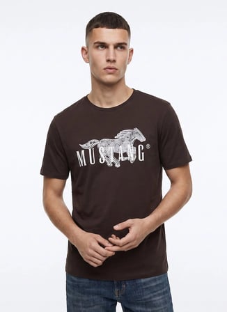 Mustang Kahverengi Erkek Relaxed Baskılı T-Shirt M6WM-TST1582
