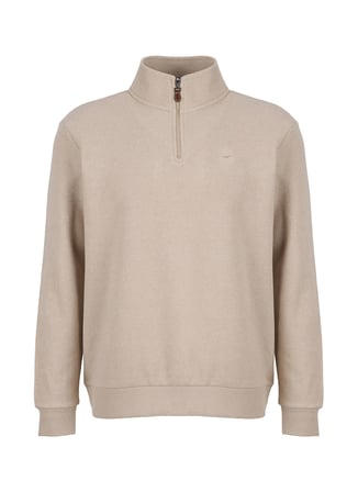 Mustang Bej Erkek Fermuarlı Basic Nakışlı Sweatshirt M6WM-SWT1591