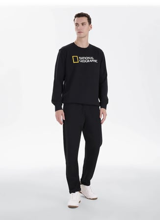 National Geographic N6WM-SWT4322 Siyah Relaxed Baskılı Erkek Sweatshirt