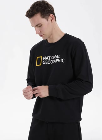 National Geographic N6WM-SWT4322 Siyah Relaxed Baskılı Erkek Sweatshirt