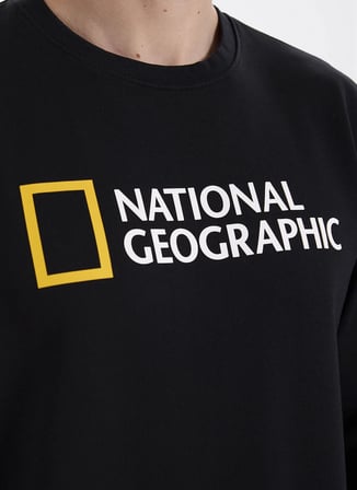 National Geographic N6WM-SWT4322 Siyah Relaxed Baskılı Erkek Sweatshirt
