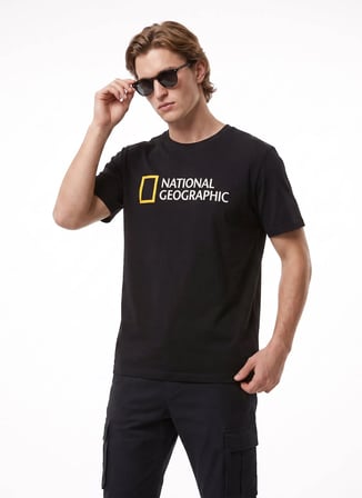 National Geographic N6WM-TST4324 Siyah Bisiklet Yaka Relaxed Düz Erkek T-Shirt