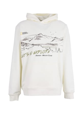 National Geographic N6WM-SWT4344 Ekru Kapüşonlu Relaxed Baskılı Erkek Sweatshirt