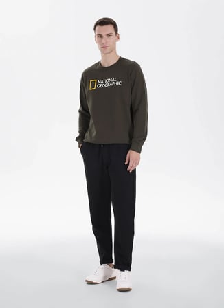 National Geographic N6WM-SWT4322 Haki Relaxed Baskılı Erkek Sweatshirt