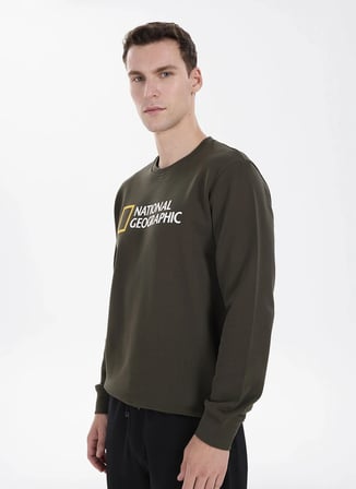 National Geographic N6WM-SWT4322 Haki Relaxed Baskılı Erkek Sweatshirt