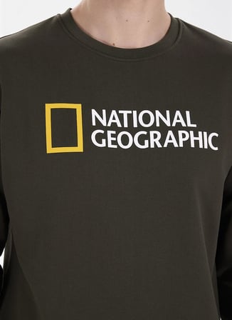 National Geographic N6WM-SWT4322 Haki Relaxed Baskılı Erkek Sweatshirt