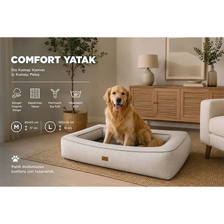 Lepus Comfort Kedi ve Köpek Yatağı Medium Gri 80x55x17 Cm 