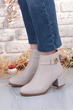 Pierre Cardin 55114 Krem Cilt Sıcak Astar Kalın Topuklu Kadın Bot