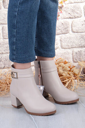 Pierre Cardin 55114 Krem Cilt Sıcak Astar Kalın Topuklu Kadın Bot