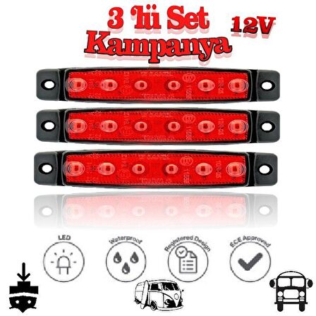 Sanel 6 Ledli 3'Lü Set Parmak Led 12V Kırmızı SBB12R6-3