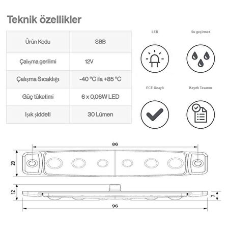 Sanel 6 Ledli 3'Lü Set Parmak Led 12V Kırmızı SBB12R6-3